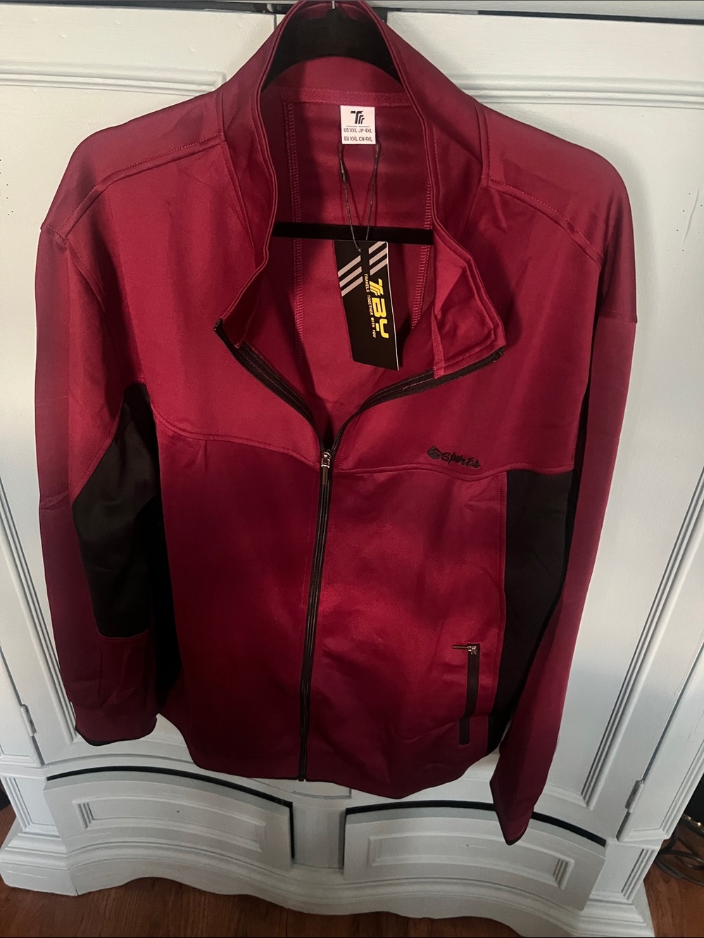 Men's Burgundy Full-Zip Jacket with Black Panels with matching joggers